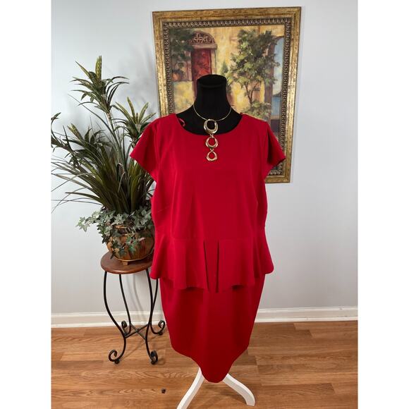 Worthington Industries Dresses & Skirts - Worthington Peplum Sheath Dress Womens 24W Red Cap Sleeve Retro Revival Chic